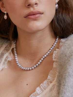 Smooth Gray Pearl Necklace _ 925silver