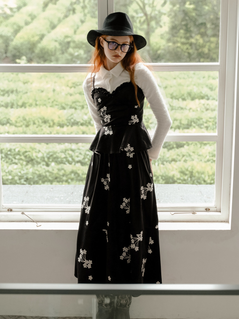 원피스 - 쎄무아듀 (Cest Moidew) - Cest_flowe printed wave black bra top & skirt set