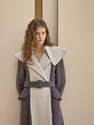Wide Collar Belted Long Coat
