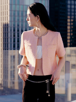 Collarless Tweed Cropped Jacket _2color