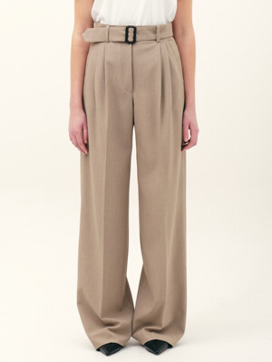 belted wide leg pants_sand beige