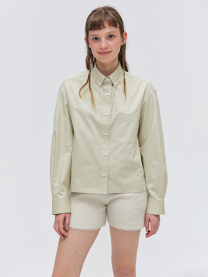 Button Down Semi Crop Shirt - Beige