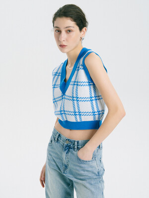 TARTAN CHECK KNIT VEST_BLUE