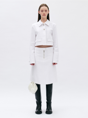Side Cutting Denim Skirt (White)