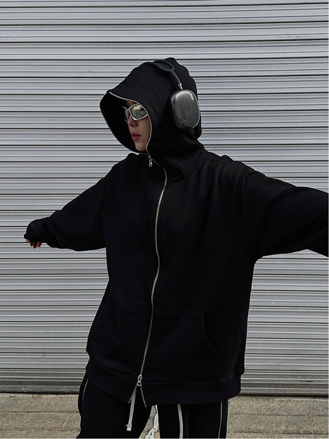 아우터 - 클라코 (CLACO) - FACE FULL ZIP UP HOODIE (BLACK)