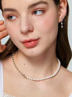 Unbal Swarovski Pearl T-obar Silver Necklace In430 [Silver]