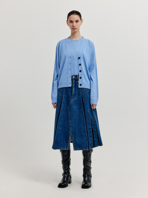 XUETY Cashmere Blend Knit Cardigan - Grey Blue