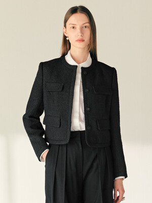 MAKENZIE Round neck tweed jacket (Black)
