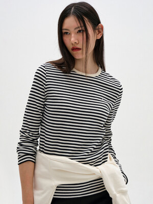 [23FW clove] Stripe Long-Sleeve T-Shirt (Black)
