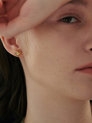 [925 silver] Deux.silver.137 / full heart earring (10mm)(gold ver.)