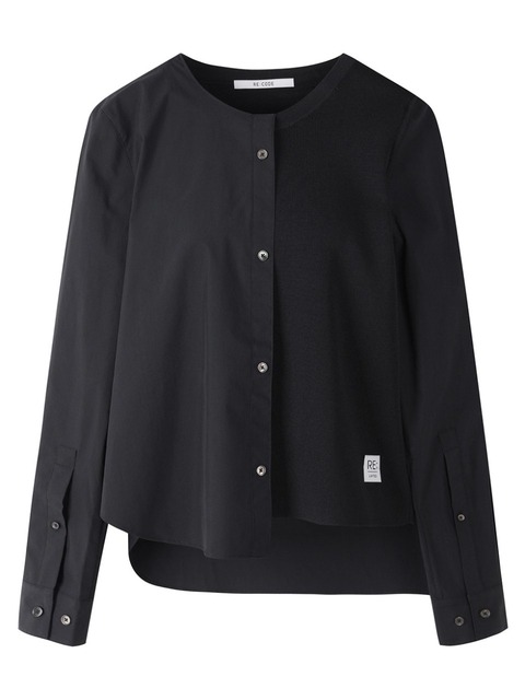 블라우스 - 래코드 (RE;CODE) - Half and Half Woven Knitted Blouse_RQSAA23501BKX