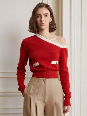 YY_One-shoulder sweater_RED