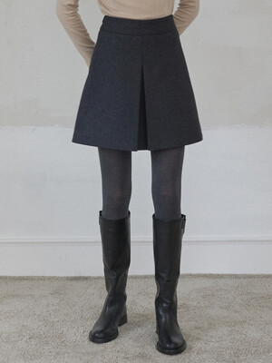Wool Pleats Mini Skirt - Charcoal