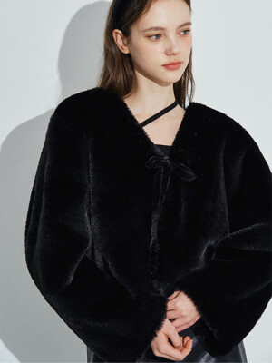 Cozy Ribbon Fur Jacket [Black]