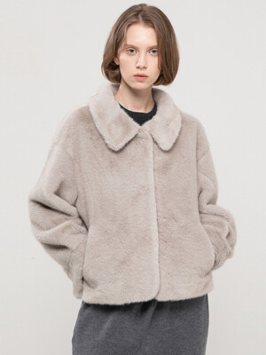Round collar mink fur jacket_Gray