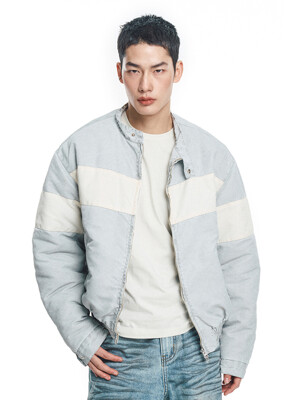 Washed color combination bomber jacket - light gray