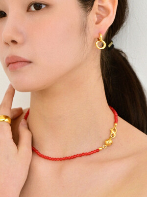 24 Gold red new ball Necklace-silver925