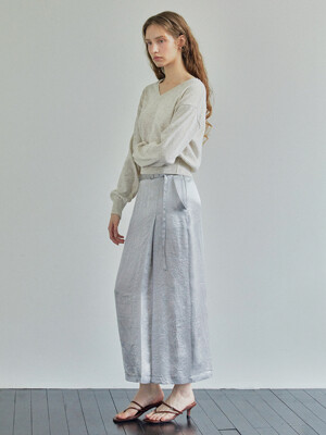 SATIN BELTED SKIRTS / SILVER