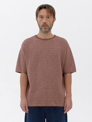 [Men] Slub Stripe Knit T-Shirt (Dusty pink)