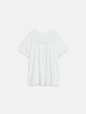Lace Shirring T-Shirt (White)