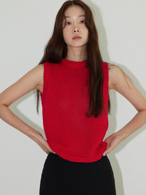 knit sleeveless_red