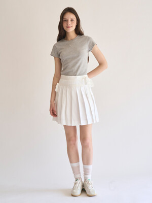 Julia Ribbon Pleats Skirt (White)