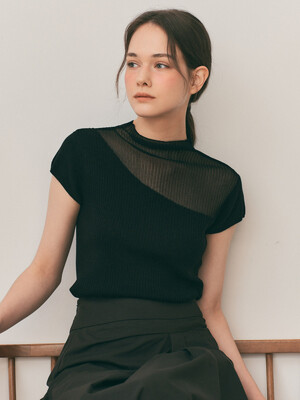WD_See-through neck top_BLACK