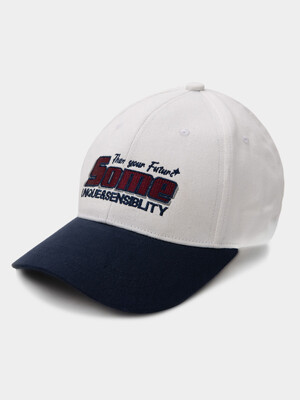 Two-Tone Racing Lettering Logo Embroidery Coloring Cotton Ball Cap Hat [Navy]