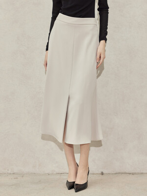Slit Flare Midi Skirt_Light Beige