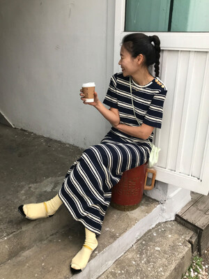 [딘디 PICK]Stripe Jacquard Knit Dress_Navy