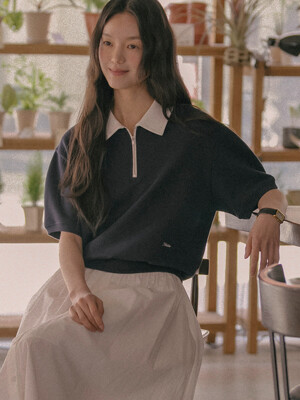 Collar basic cotton t-shirt TISU01TS05_Navy