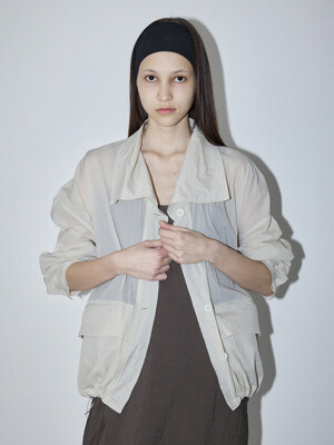 NYLON WIND BREAKER SHIRT JUMPER - CREAM
