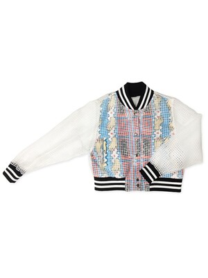 16S/S BLUE DOOR CHECK SEE-THROUGH JUMPER