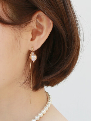 pink pearl line earring-crystal