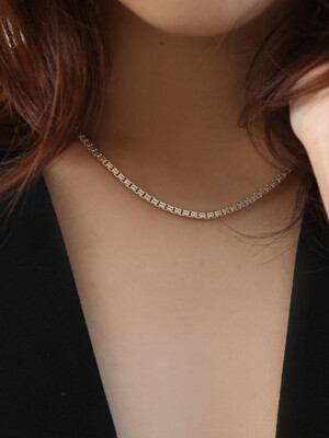 [Silver] AIR, Cutting Box Chain Necklace n017