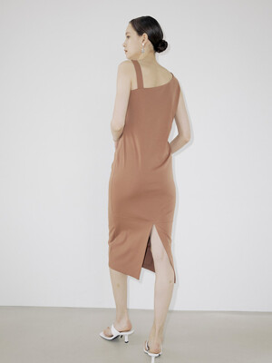 Unbanlanced Jersey Dress - Brown