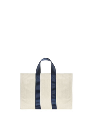 HERRINGBONE CANVAS DAILY TOTE BAG : NAVY