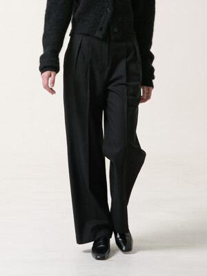 Wool blend wide leg pant - Black