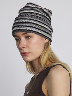 SQUARE NET BEANIE / STRIPE / BLACK WHITE