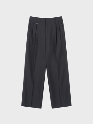 LINEN BLEND WIDE TUCK SLACKS_BLACK