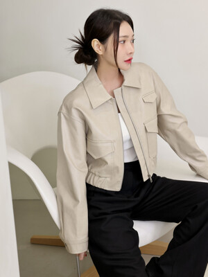 HOLBORN Leather crop jacket (Light beige/Dark brown/Black)