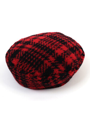 Fleece Red Check Beret 베레모