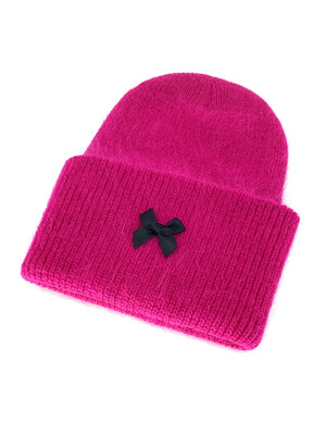 Ribbon Angora Beanie [Magenta]