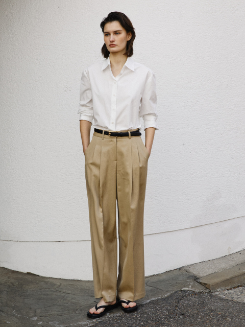 팬츠 - 리디피 (RIDIFI) - BASIC WIDE TWO TUCK SLACKS_BEIGE