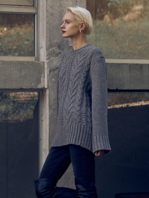 Wool Over Fit Cable Kint Top[LMBBWIKN142]-Melange Gray