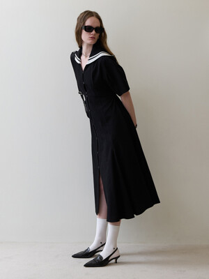 23 Summer_ Black Sailor Collar Maxi Dress