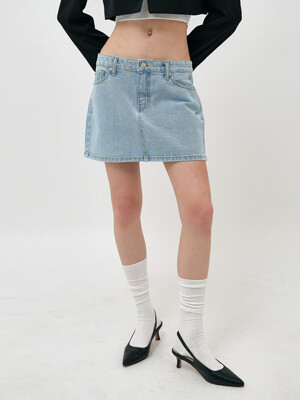Low-Rise Denim Skirt Blue