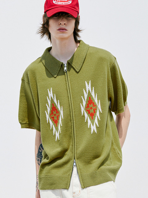니트 - 케이엔드 (KND) - CHIMAYO PATTERN KNIT CARDIGAN BASIL
