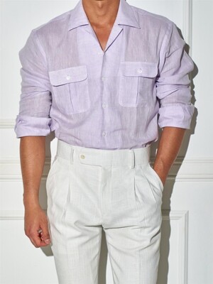 Open-collar Linen Shirts Light Purple / ALCSH006