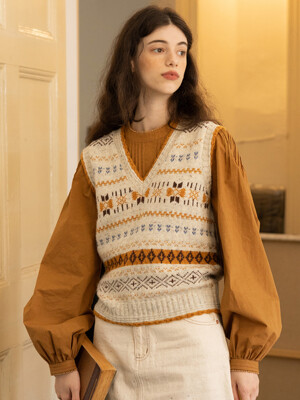 CYAN wool knit vest_beige